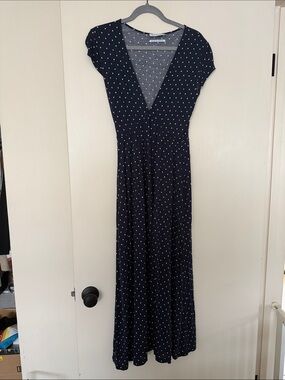 Urban Outfitters Navy & White Polka Dot Maxi Dress - Deep plunge neckline
